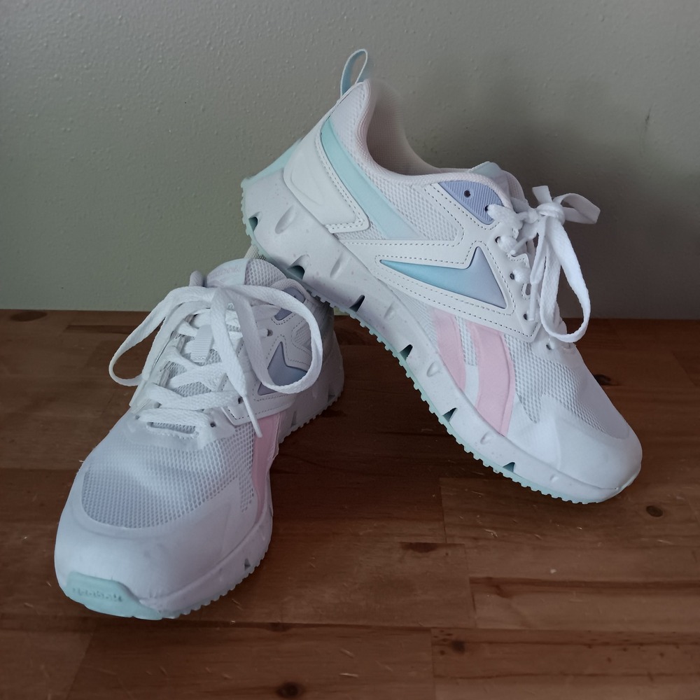 Reebok Zig Dynamica 5 Running Shoes Women 5 *fits like 6* White Pastel Pink Blue
